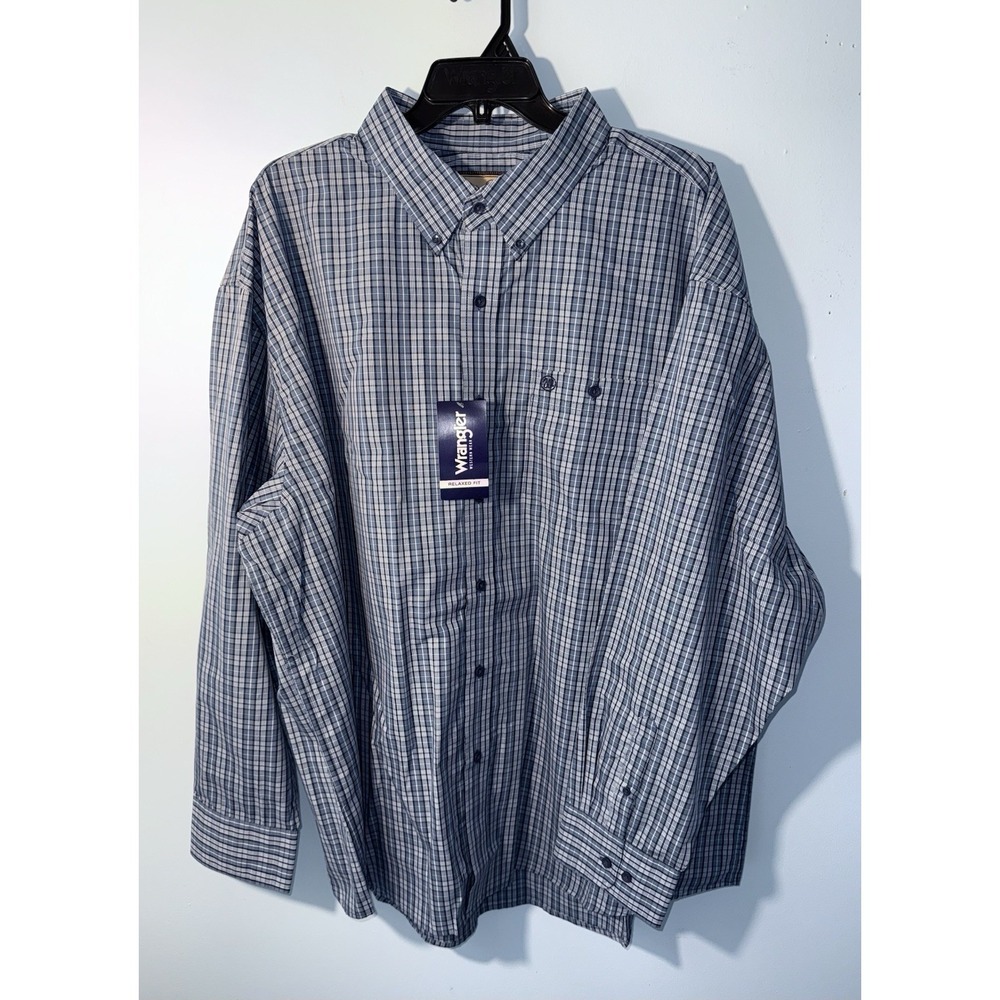 WRANGLER Men's Shirt Western Cowboy Rodeo Long Sleeve Relaxed NEW Blue Size 3X